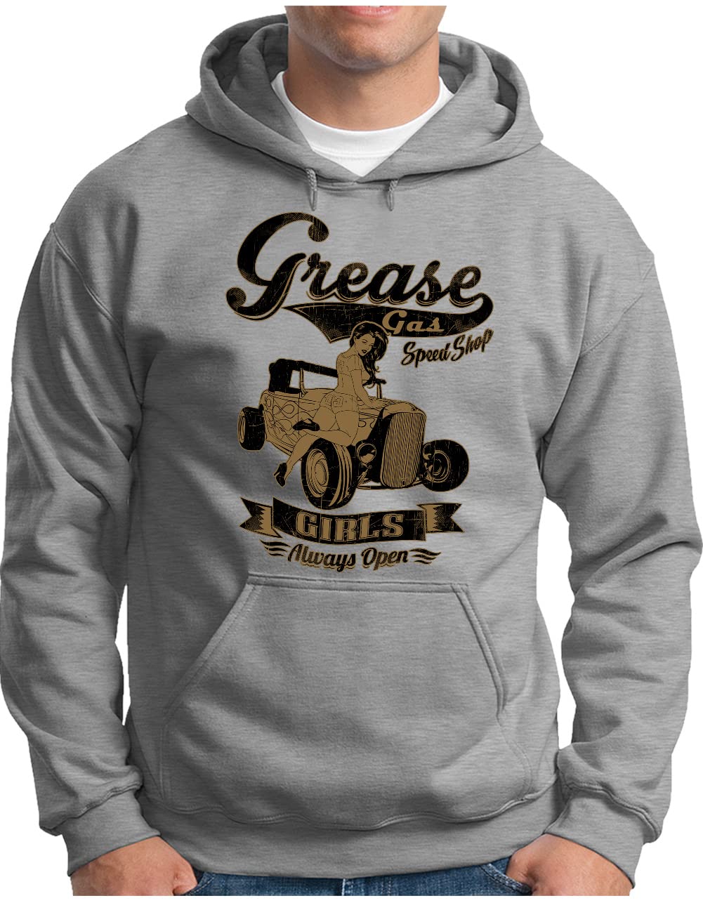 Sweat à capuche Hot Rod motif pin up racing en gris mélangé