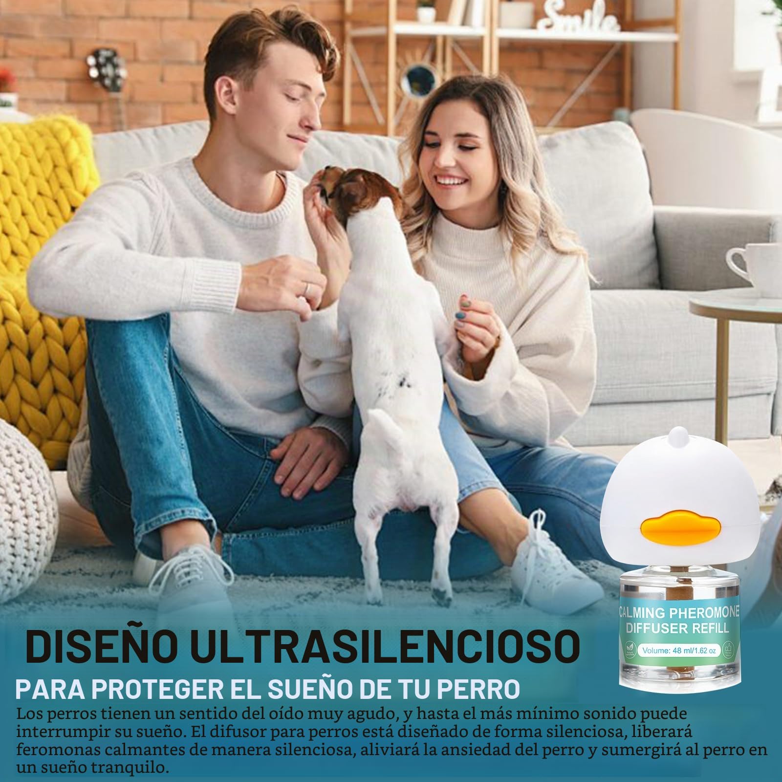 JJW Kit Difusor de Feromonas Calmantes para Perros - 1 Difusor + 4 Recargas de 48ml | Reduce Ansiedad, Estrés y Miedo | Efecto Calmante para Tormentas, Viajes y Entornos Nuevos (Azul, M)