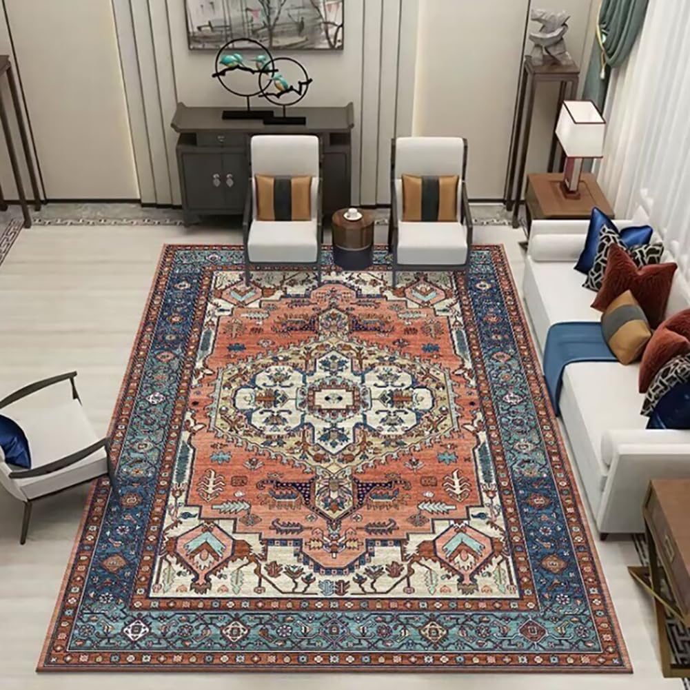 Tapis à poil court rouge vintage 120x160cm antidérapant pour votre salle à manger