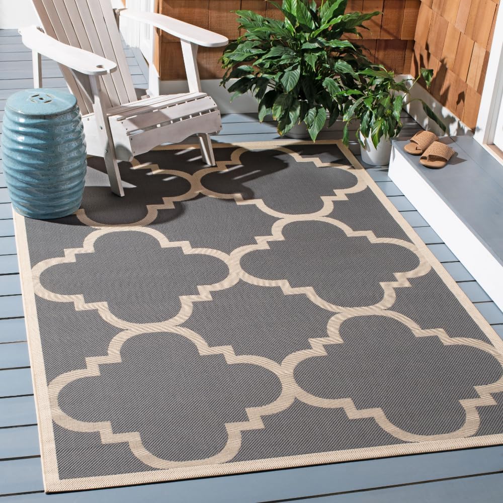 SAFAVIEH Courtyard Collection Area Rug – 5’3″ x 7’7″, Grey & Beige, Moroccan Trellis Design, Non-Shedding & Easy Care, Indoor/Outdoor & Washable-Ideal for Patio, Backyard, Mudroom (CY6243-246)