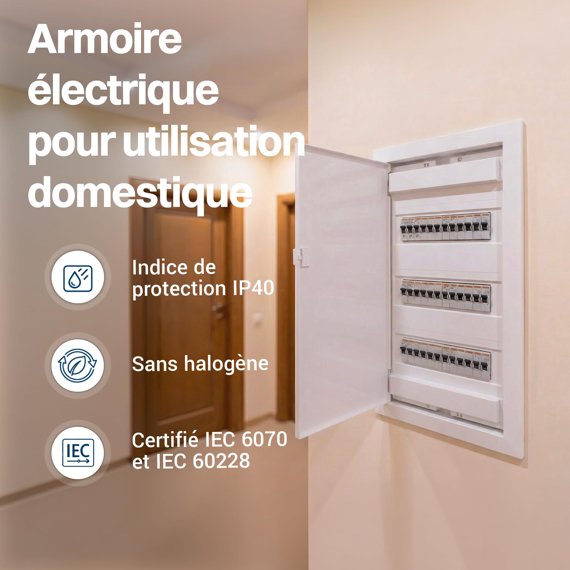 Intratec Coffret Électrique Encastré 3 Rangée – Tableau de Distribution IP40 pour 36 Modules avec Porte Blanche et Rail DIN pour Installation Électrique Maison & Professionnel – 592 x 347 x 92mm