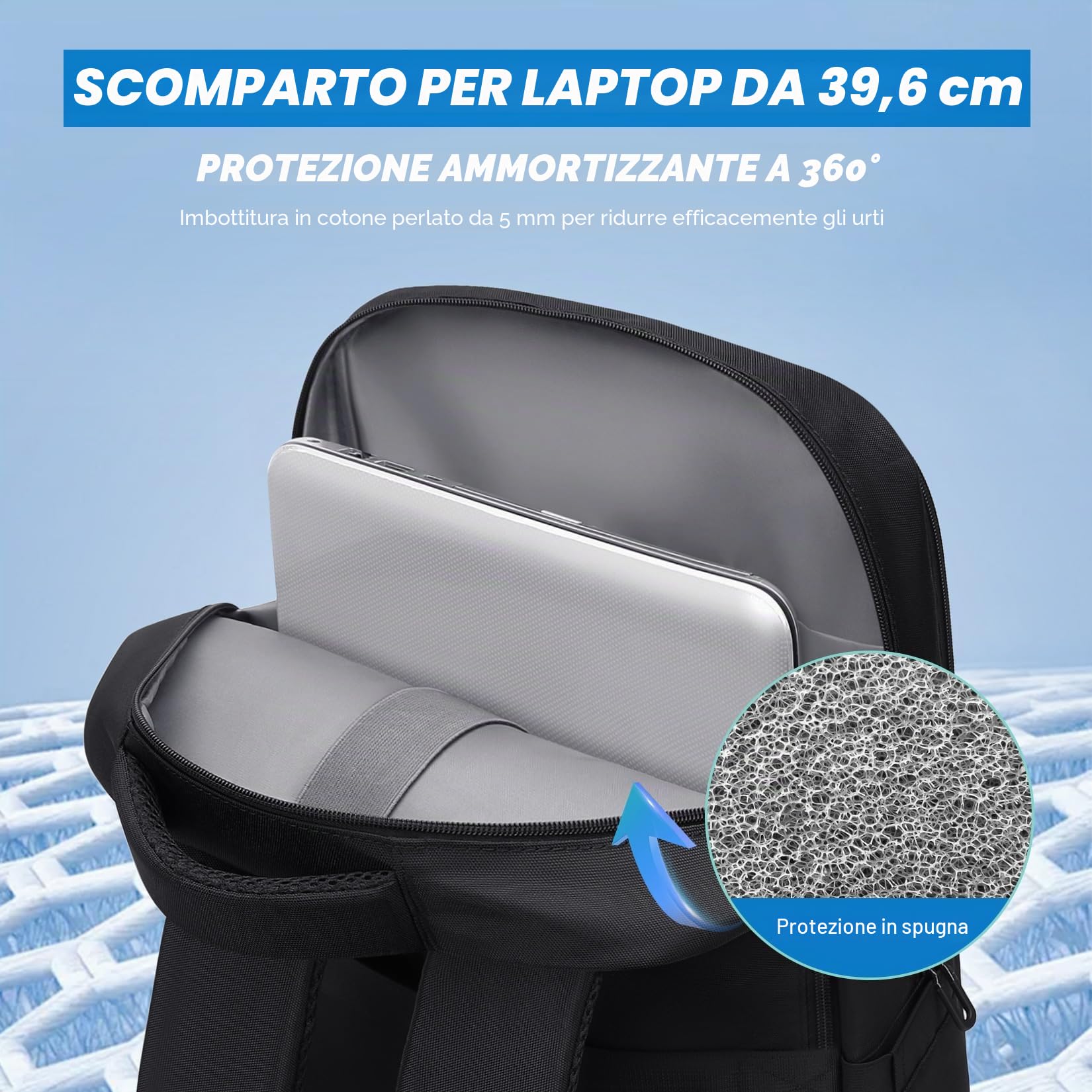 VNINE Zaino Porta PC，Impermeabile Antifurto Zaino per Computer da 15.6 Pollici Notebook da Uomo Scuola,Lavoro o Viaggio