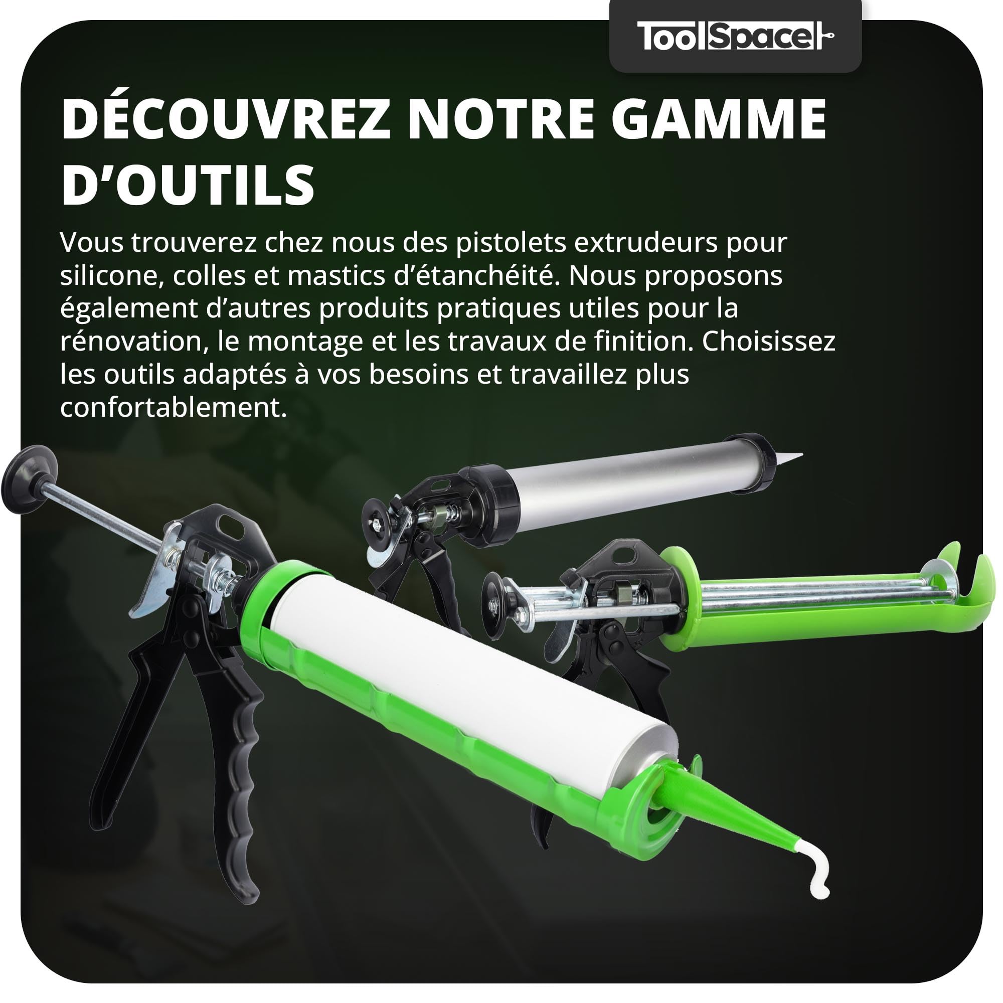 ToolSpace Pistolet à Cartouche Presse à Mastic Extrudeuse Silicone Applicateur Usage Intensif pour Colles Mastics Joints Mortiers Résines Antirouille Ergonomique - 600 ml en Aluminium