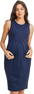 LaClef Women's Knee Length Midi Maternity Dress with Front Pleat