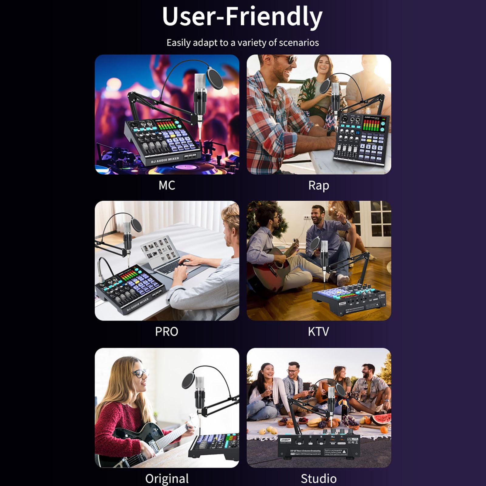 Btuty Scheda Podcast 48V Mixer DJ BT Scheda Musicale Esterna Mixer da Gioco per Studio di Streaming Live