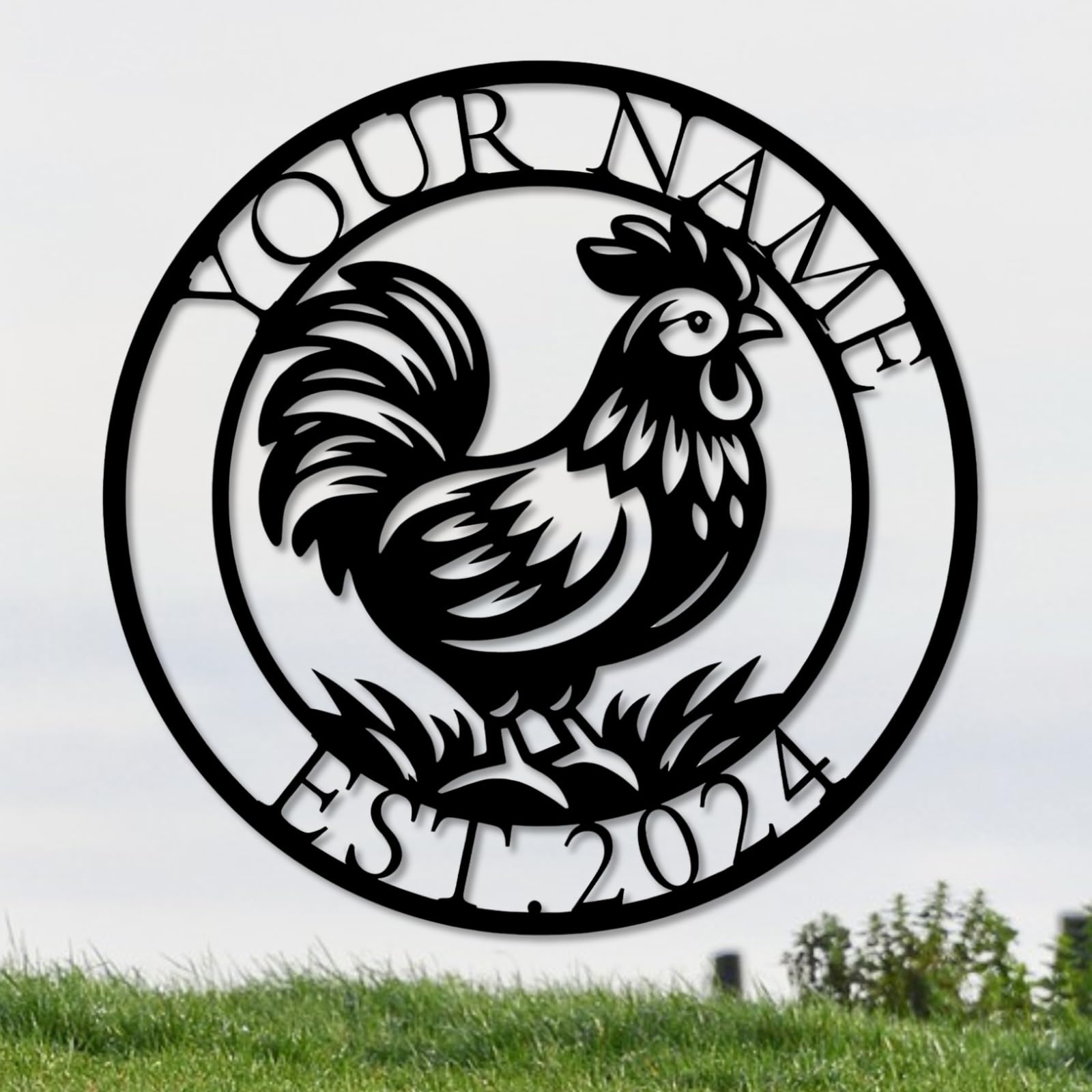 Houdoum Style B Personalized Chicken Coop Metal Sign, Farmhouse Style, 12X18 Inches