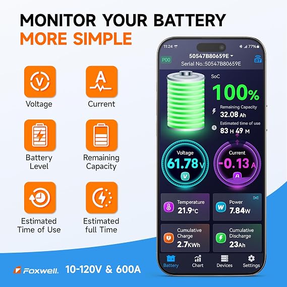 Foxwell BT630 Bluetooth Battery Monitor with Shunt & FOXWELL BT60 Car Battery Tester, 6V 12V Bluetooth Battery Load Tester