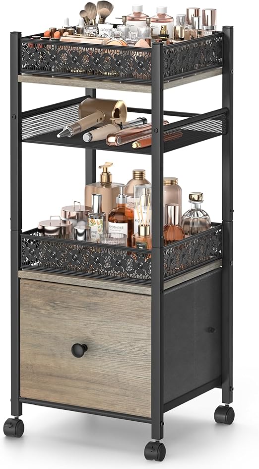 Makeup Organizer, Large Skincare Organizers, Make Up Organizers for Vanity, Makeup Storage Cosmetic Organizer with Drawer, Bathroom Vanity Organizer Makeup Holder Cart for Skin Care Hair Tool Beauty