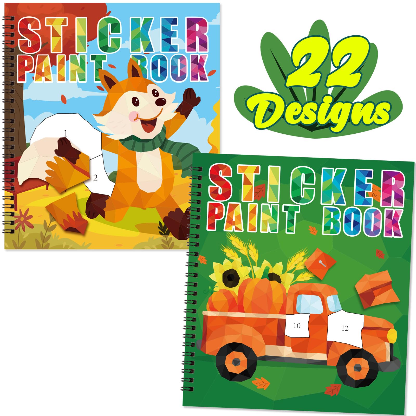 90shine 2PCS Fall Crafts for Kids Sticker Books Ages 4-8 Autumn Thanksgiving Themed Designs Party Gift Create 22 Pictures