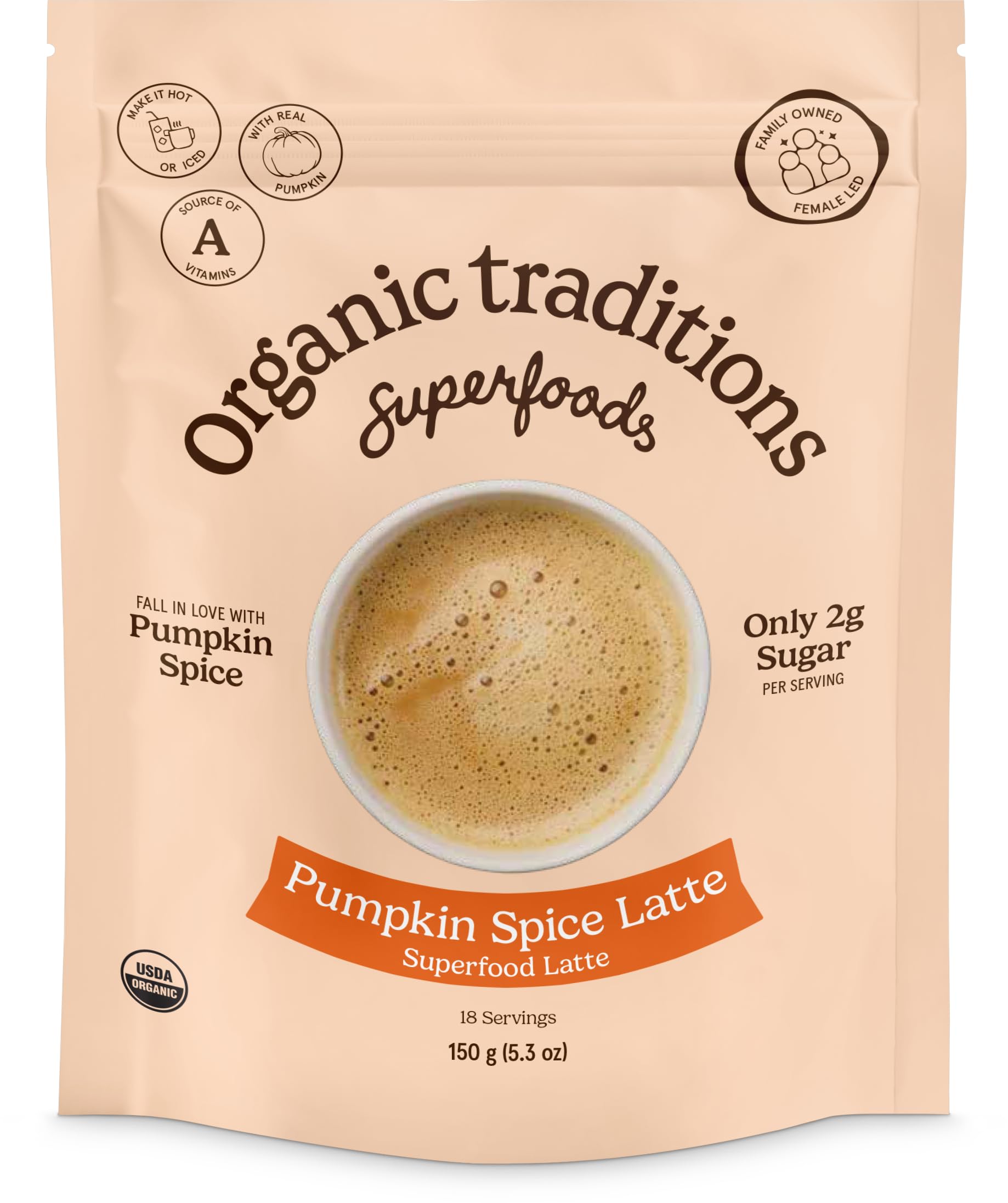 Pumpkin Spice Latte, Pumpkin Spice Coffee Mix With Coconut Milk, Fall Spices, Cinnamon And Nutmeg, Lightly Sweetened Instant Coffee, Easy To Mix, Dairy Free, 150g / 5.3oz Bag