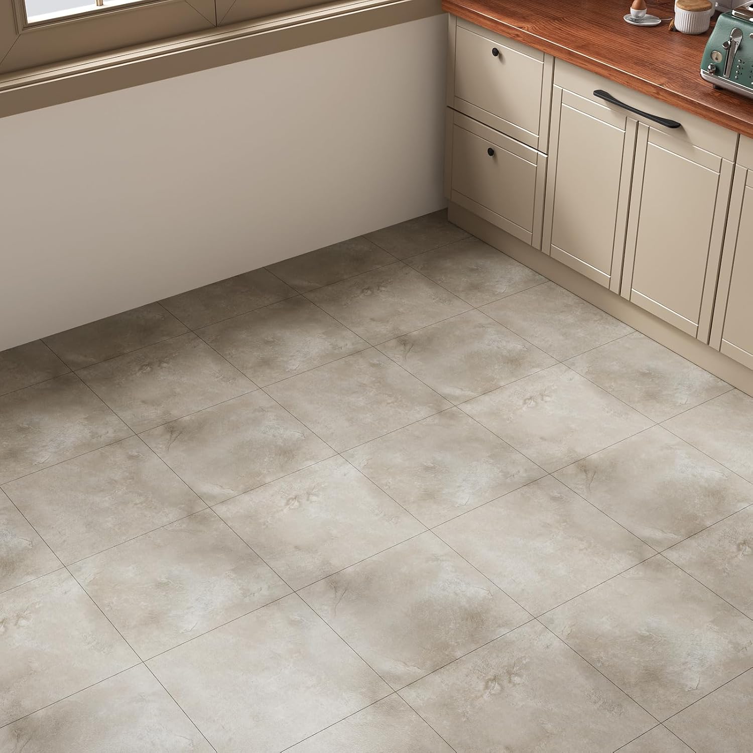 VaryStyle 18 Sheet Vinyl Flooring Peel and Stick Floor Tile 12x12 Inch Classic Brown Concrete Flooring Renter Friendly Non Slip Stickers Self Adhesive Stick on Floor Tile for Bedroom Apartment RV