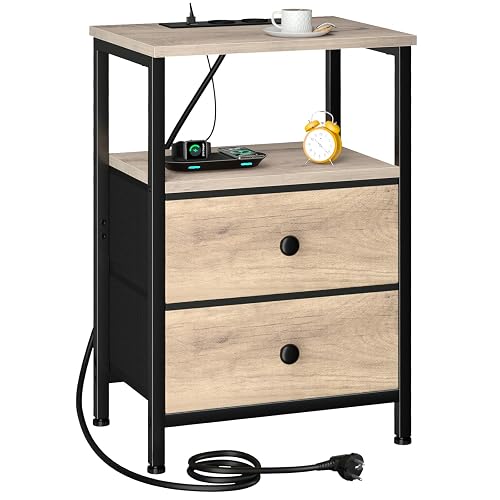 AMHANCIBLE Table de Chevet avec Prise, Industrielle, Bois