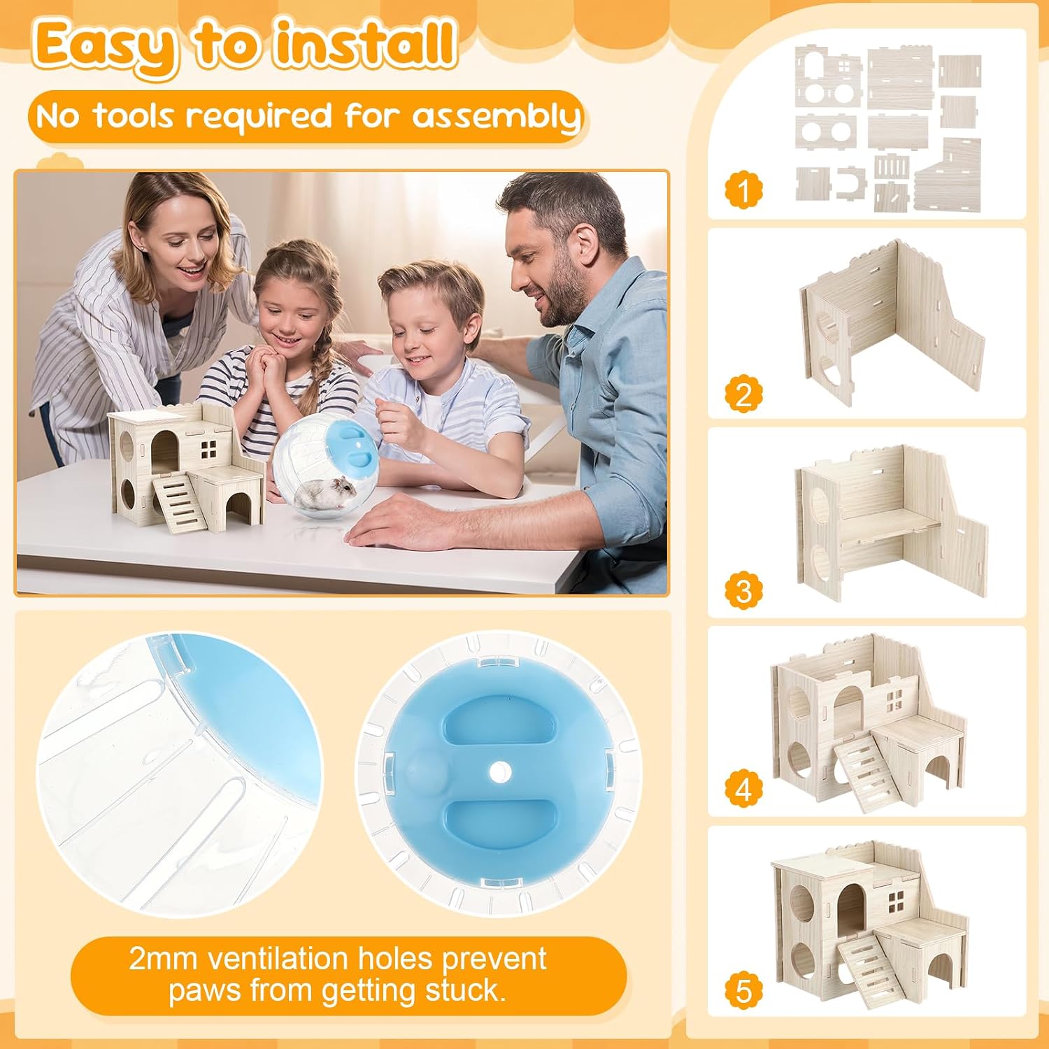 Foilswirl 17 Pcs Hamster Cage Accessory Set, Hamster Toys with Wooden House, Tunnel, Bridge, Natural Chew Toys, Playground Kit for Hamsters, Gerbils, Small Animals