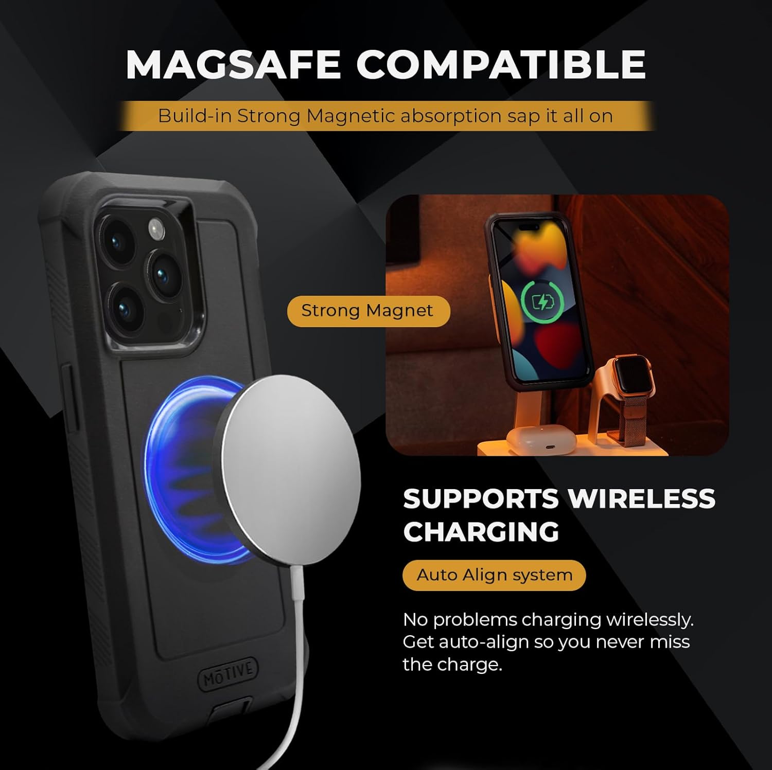 MOTIVE Designed for iPhone 15 Pro Case with Belt Clip, Magnetic Case Magsafe Compatible, Heavy Duty and Quad Layer Military Grade Protection for iPhone 15 Pro Holster, 6.1" | Black - Image 2