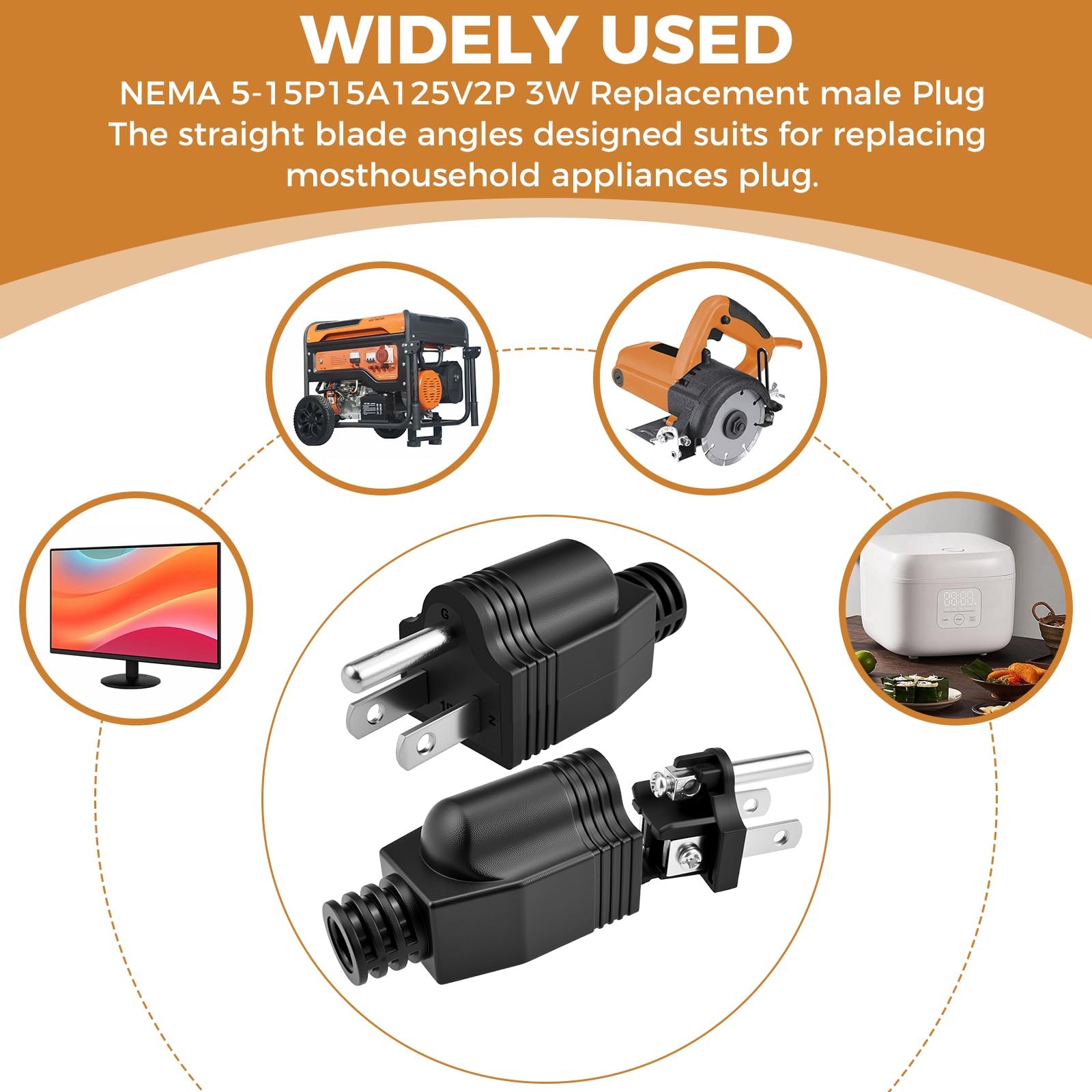 NEMA 5-15P Replacement Plugs - 5 Pack -6