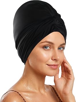 Babalet Satin Lined Swim Turban-Waterproof Silicone Swim Cap for Long Thick Curly Hair, Easy On/Off, Keep Hair Dry