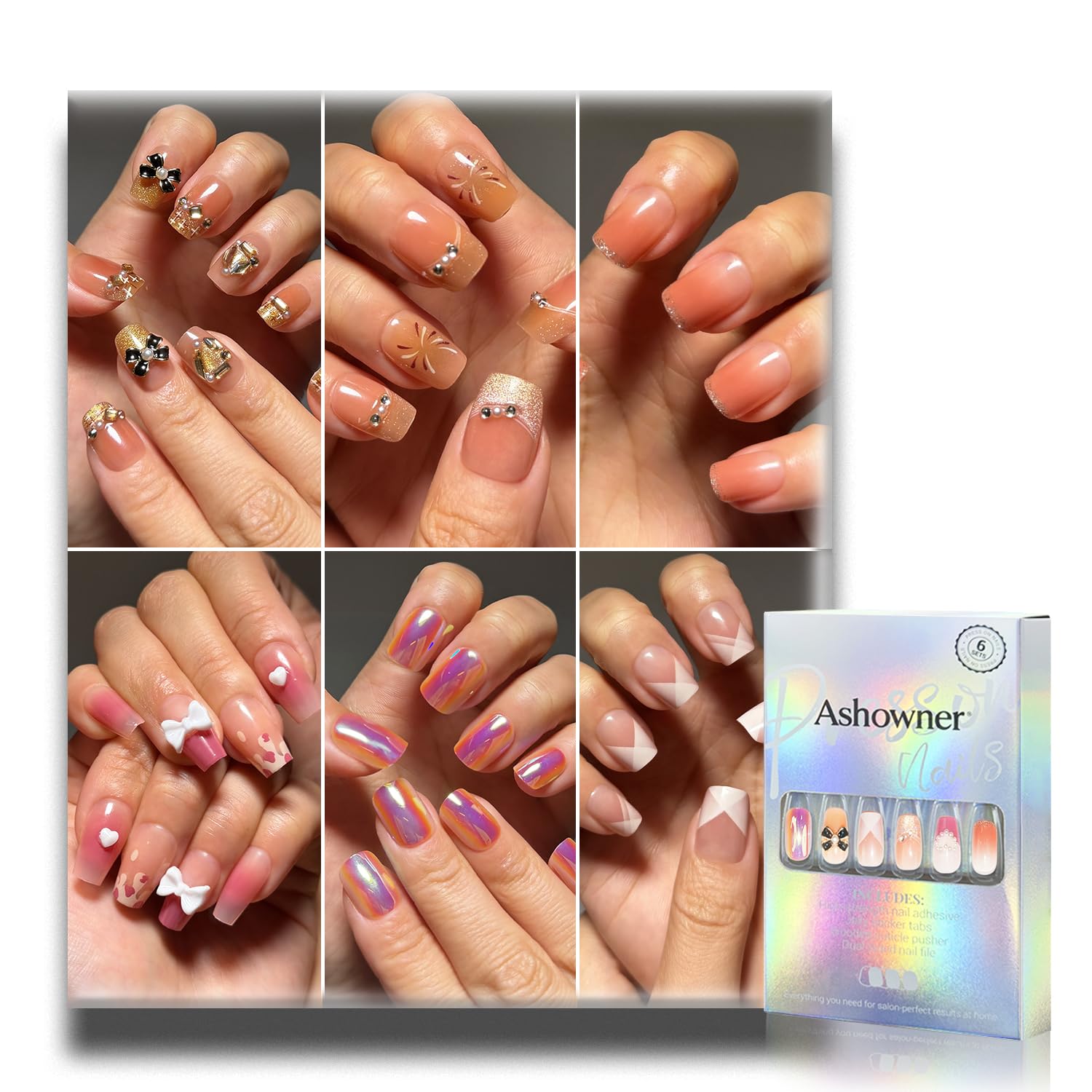 Reusable Press on Nails - 144 Pcs, 6 Styles -24 Reusable Press on Nails - 144 Pcs, 6 Styles -24