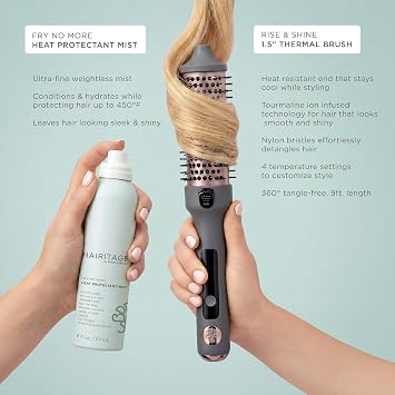Hairitage Heated Curl Brush & Heat Protectant Spray Styling Bundle