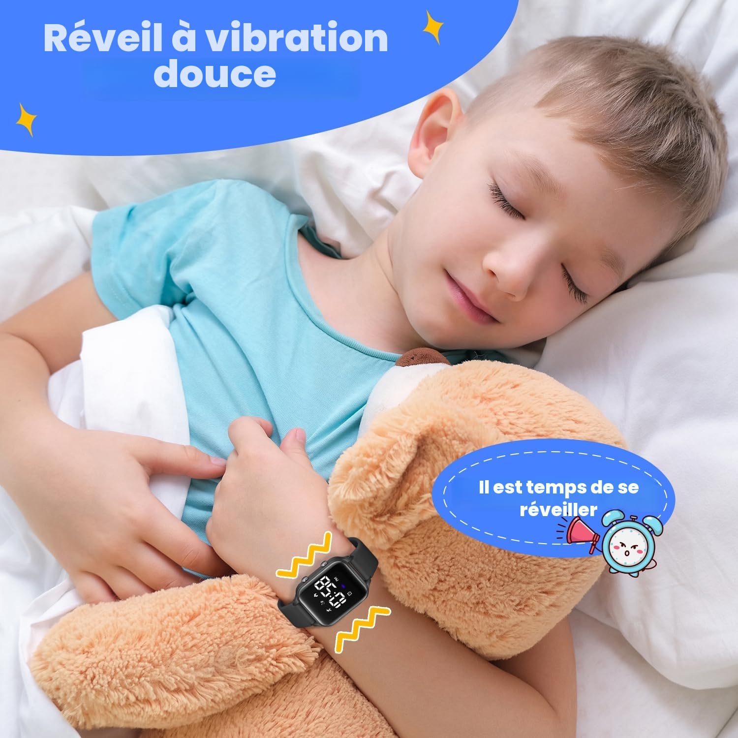 caprock Montre Numérique LED Podomètre pour Enfants, Montres Sport pour Fille Garcon étanche 50 ATM Montre Digitale Enfant avec calcul de la Distance/Vibration, Double réveil/chronomètre