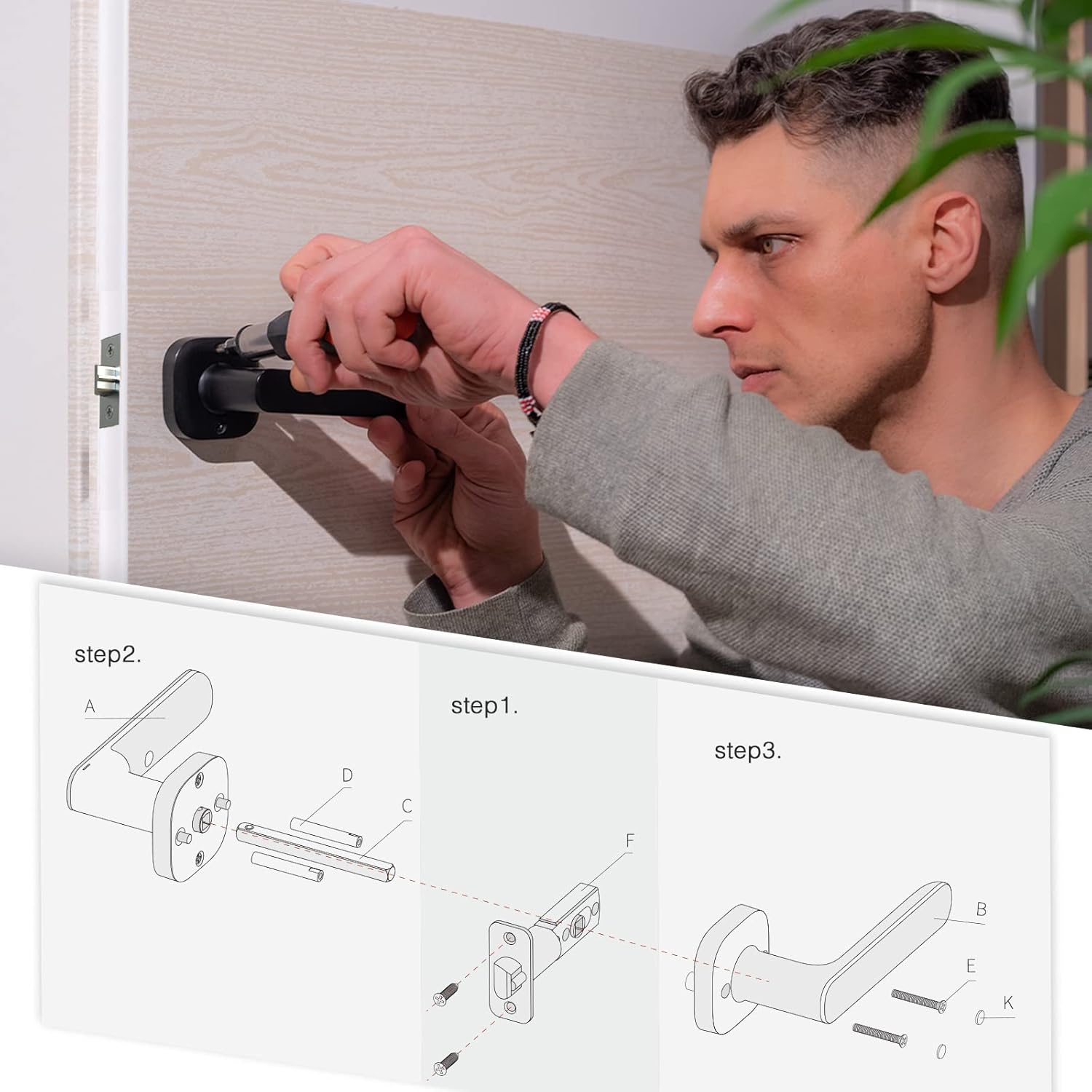 Door compatibility diagram showing door thickness range for YEEUU R250 Smart Door Lock