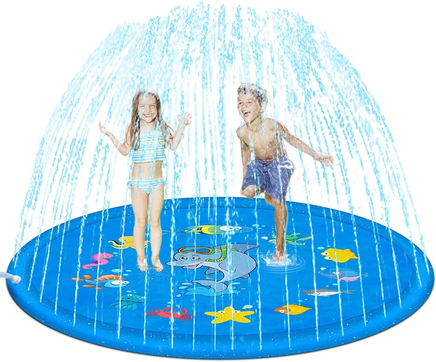 Sprinkler & Splash Outdoor Side Inflatable Foldable Water Play Extra Large Fountain Pool Mat Pad Ring for Toddlers & Baby's (Multi Color)