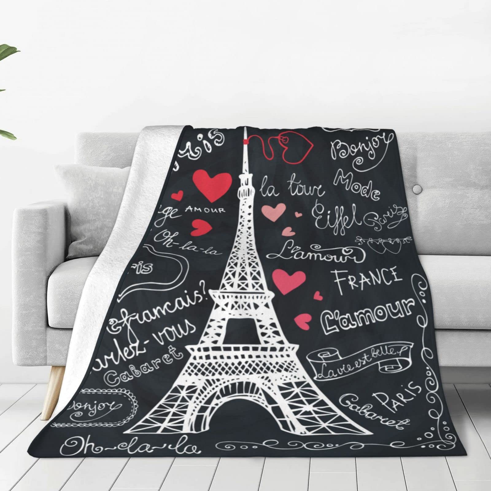 Paris Tower narzuta koc pluszowy koc polarowy miękki przytulny ciepły lekki koc na sofę kanapę łóżko 202 cm x 152 cm