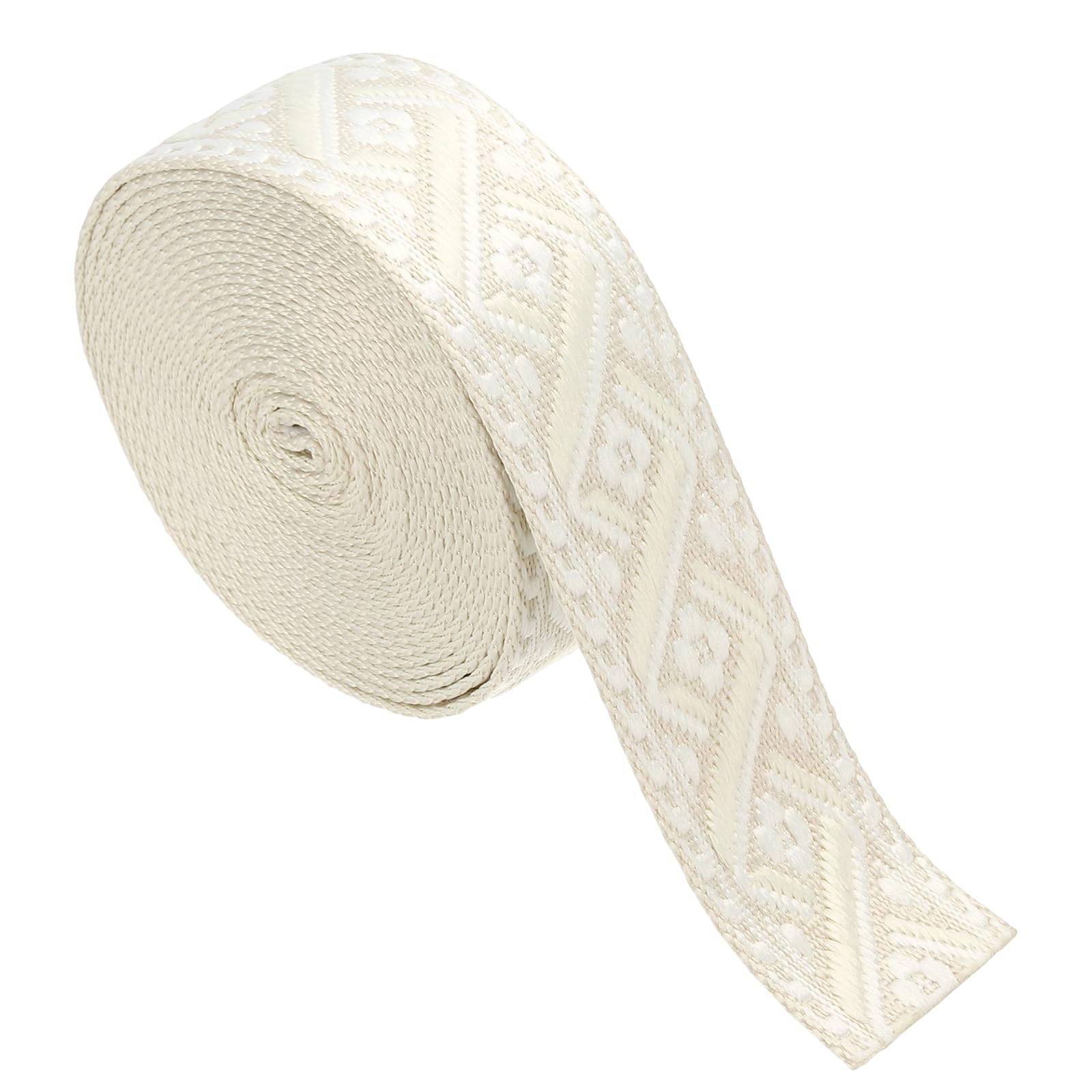 sourcing map 4.75 Yards Cotton Webbing Strap, 2-inch(50mm) Jacquard Webbing Ribbon Embroidery Polyester Webbing Straps Purse Strap Belt for Purse Bag Crafts Clothing, Khaki-Cream