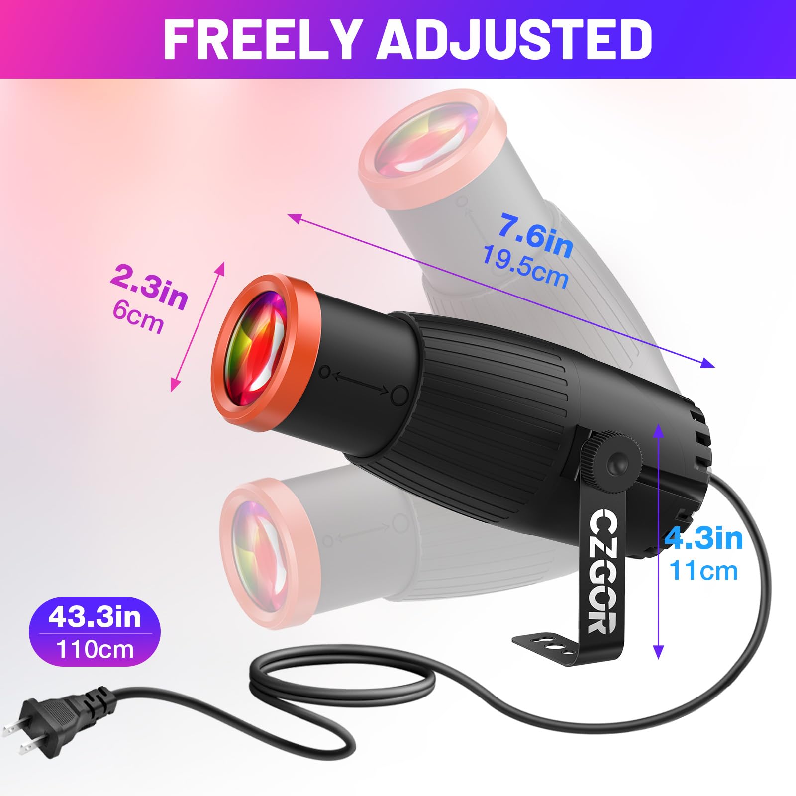 Pinspot Light, Czgor 18W Spot Boule Disco à Mise au Point Manuelle, RGBW 4 en 1 Spot LED avec Télécommande, Super Lumineux avec Colonne De Guidage, Éclairage de Scène Doux pour DJ Disco Party Wedding