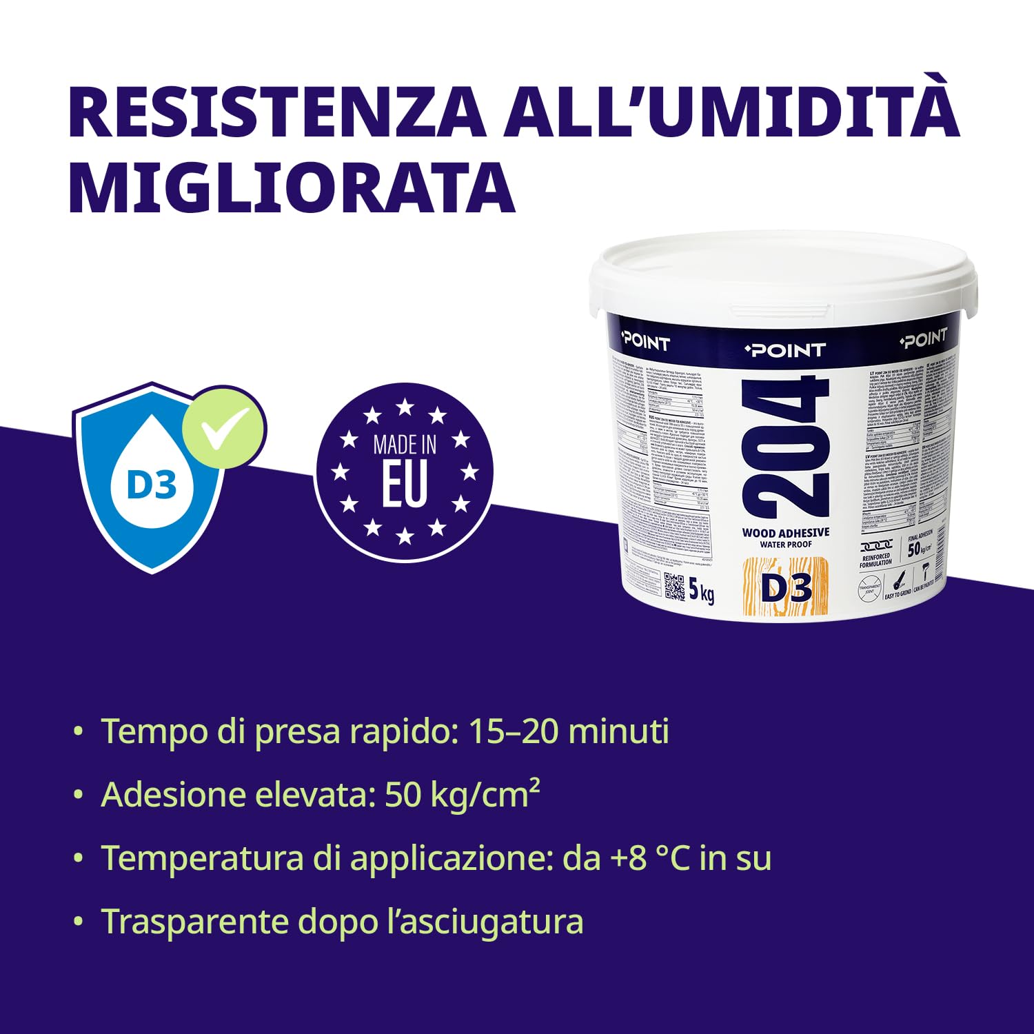 Colla per legno – Forte colla D3 Pva 5 kg – colla per legno ultra forte resistente all'acqua per mobili legno duro compensato Mdf & altro – colla per