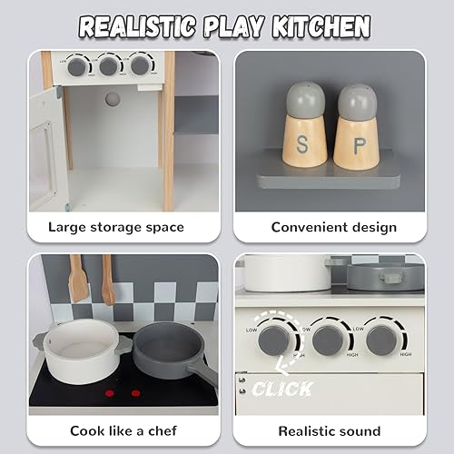 Miniatura 2 de WOODENFUN Juego de cocina de madera para niños pequeños, regalo de cocina de juguete para niños y niñas, a partir de 3 años, dimensiones 32 pulgadas