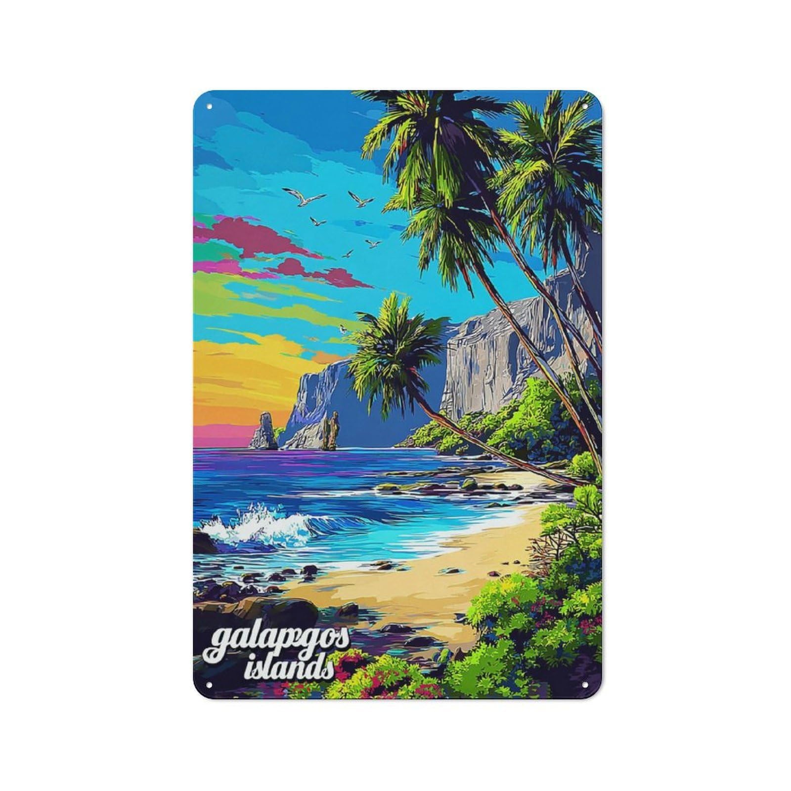 Junmoney Galapagos Islands Tropical Paradise Rustic Metal Plaque 30X20cm For Hobby Room Or Studio, For Creative Interior Collectors