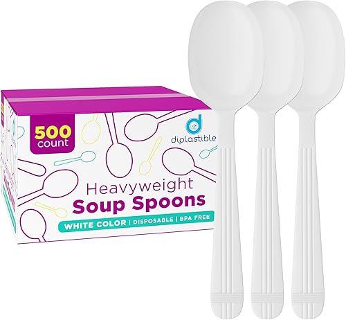 Cucharas de sopa de plástico resistentes – Paquete de 500 cucharas desechables – Cubiertos para fiestas y eventos Cucharas de sopa blancas