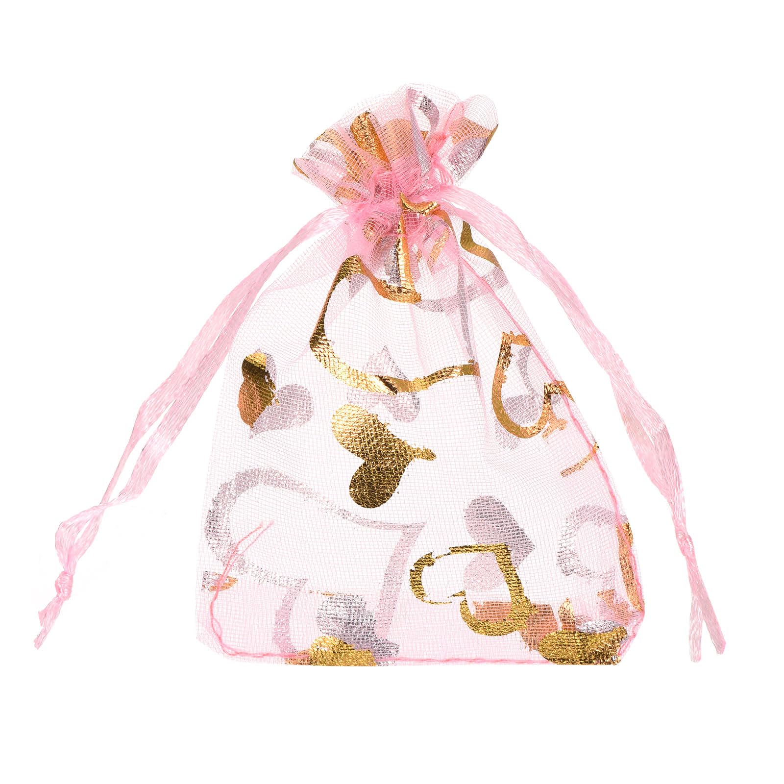 sourcing map Organza Bag 7x9cm,Sheer Heart Mesh Bags Pink-Gold,50pcs โ image 1