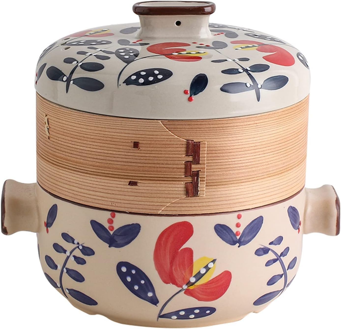 Wielofunkcyjny ceramiczny garnek do zapiekania z bambusowym parowcem, naczynia do gotowania na parze w stylu japońskim do kuchni(4L)