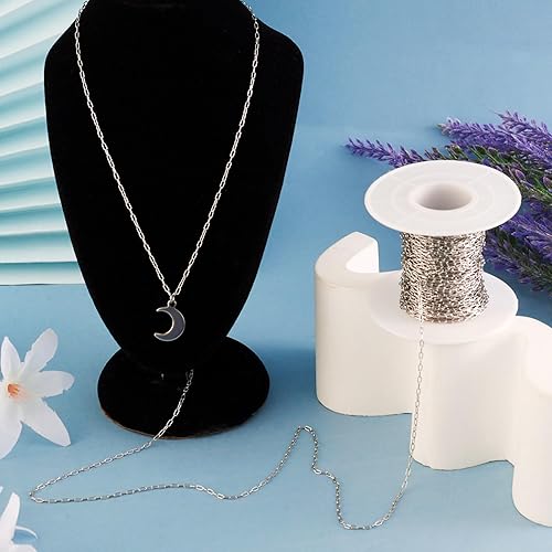 Miniatura 3 de Pandahall - Cadenas de clip de acero inoxidable 304 de 32.8 pies de 0.118 x 0.051 x 0.012 in con carrete para hacer joyas de bricolaje (color acero