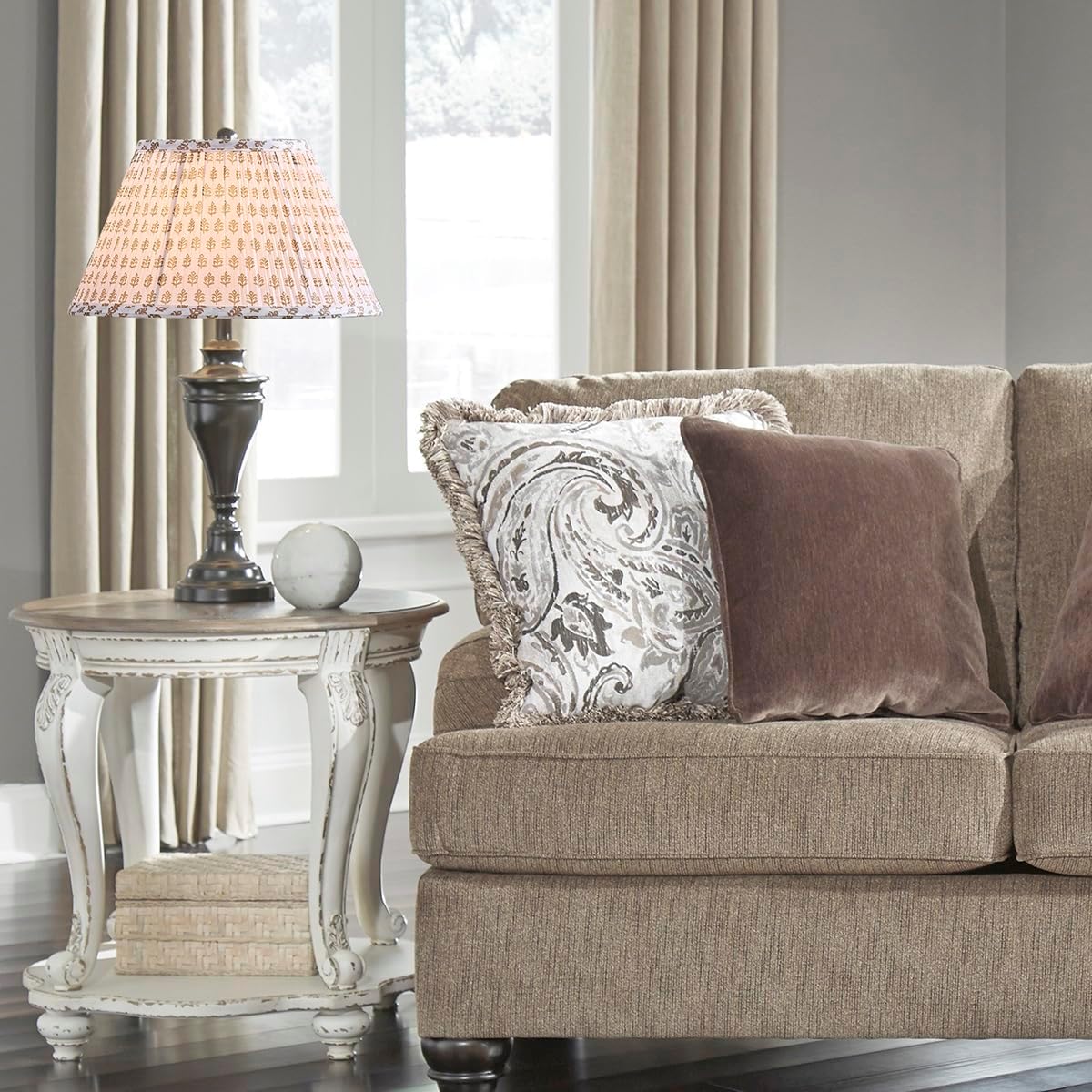 Lamp Shades For Table Lamps,Medium Lamp Shade 7" Top x 13" Bottom x 7.8" Slant Height,Barrel Replacement Lampshade(Spider Fitter), Modern Fabric Pleated Lampshades For Table Lamp 1 Pack(Brown Floral)