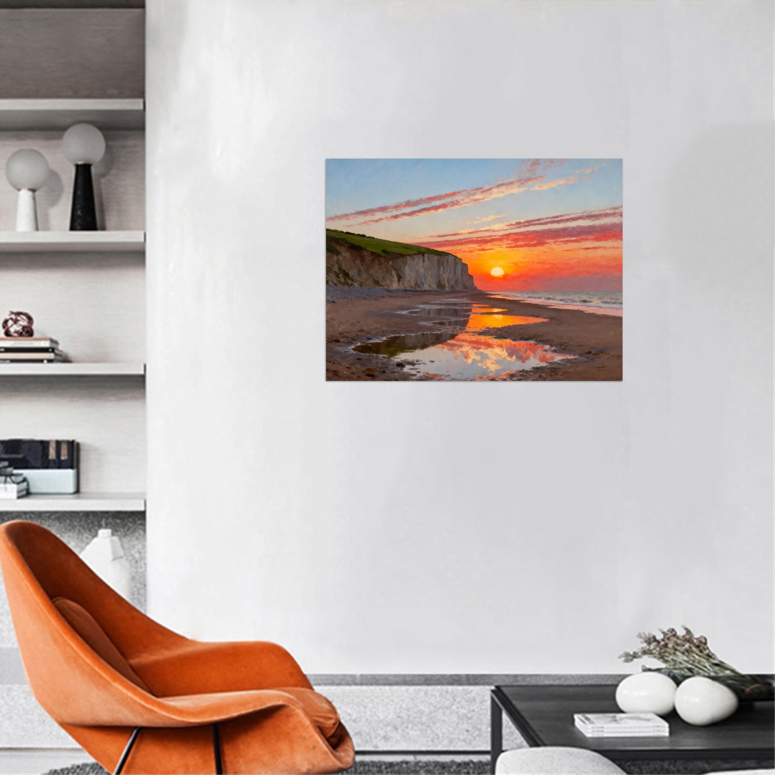 OZPWBVY Strand Sonnenuntergang Landschaftsbilder auf Leinwand-Meer wolken-Küsten Wandbild für Schlafzimmer Fertig zum Aufhängen 70x90cm Gerahmt