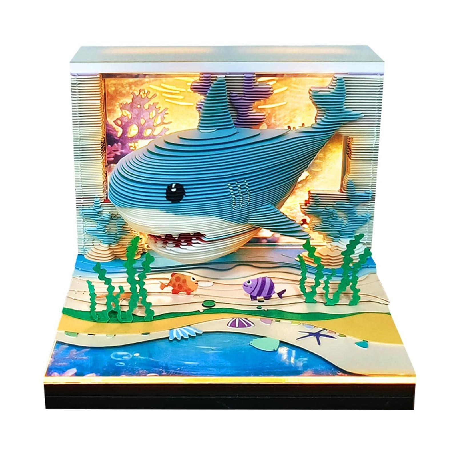 Stehender Tischkalender 3D-Uhrenkalender 2026, Hai-Papierkunst-Notizblock mit 52 Wochenkalender Vintage-Bürodekoration(Shark)