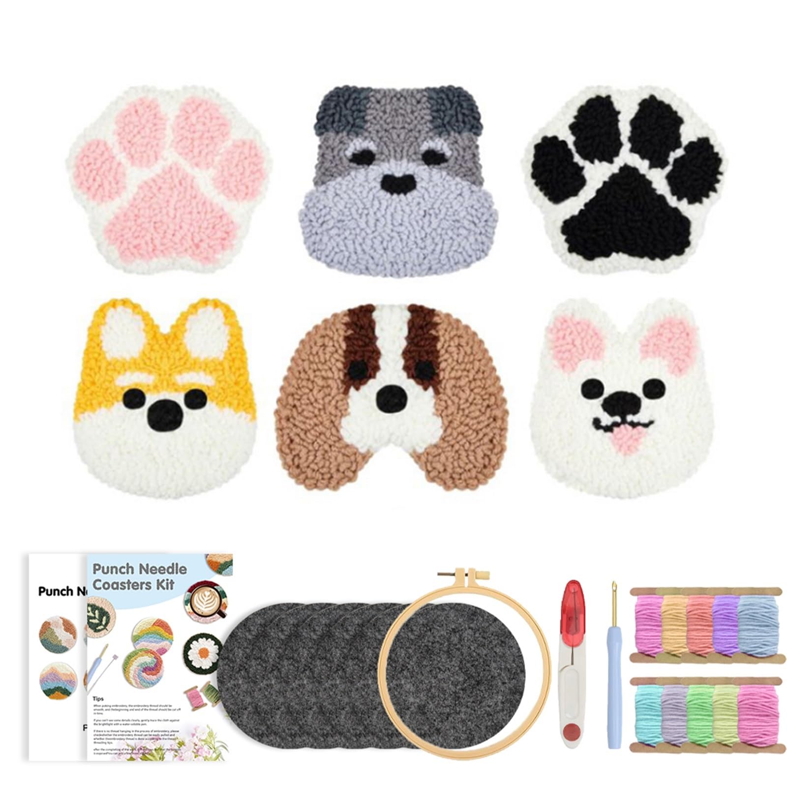 1Set Embroidery Kit Punch Needle Coaster Set Beginner Art Craft Supplies Tufted Coasters For Adult for DIY(Color4)