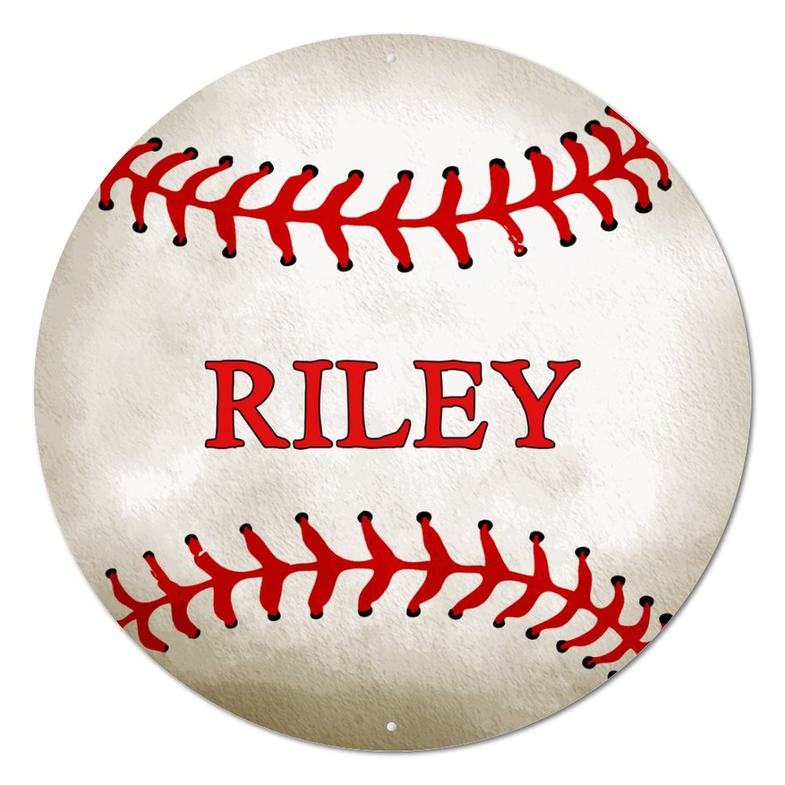 9 Inch Round Baseball Metal Sign - Vintage Sports Wall Decor Aluminum Plaque