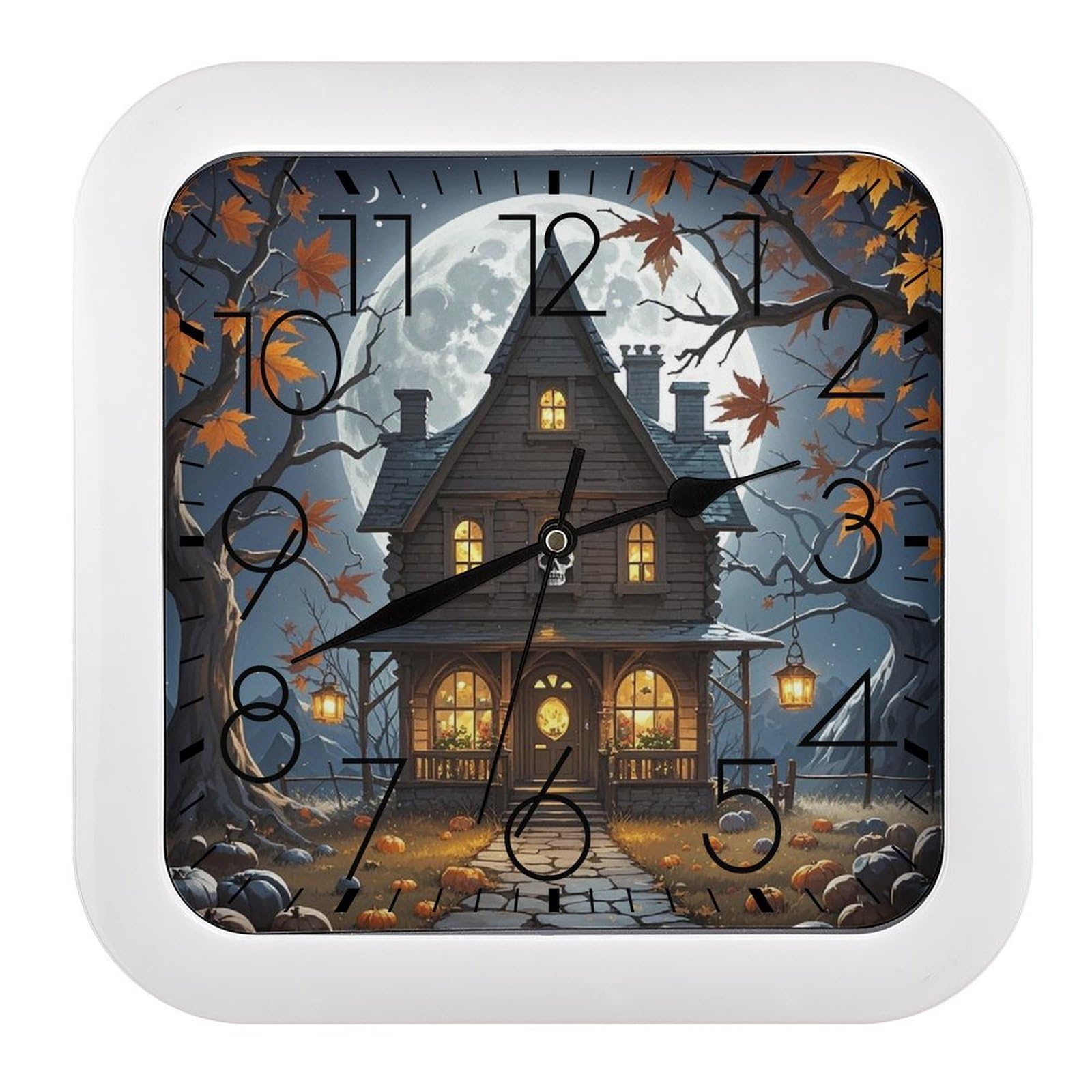 LZQPOEAS Skull Castle Wall Clock Fashionable Versatile Silent Wall Clock Simple Elegant Non Ticking Analog Clocks Easy to Install Square Modern Clocks for Home Decoration