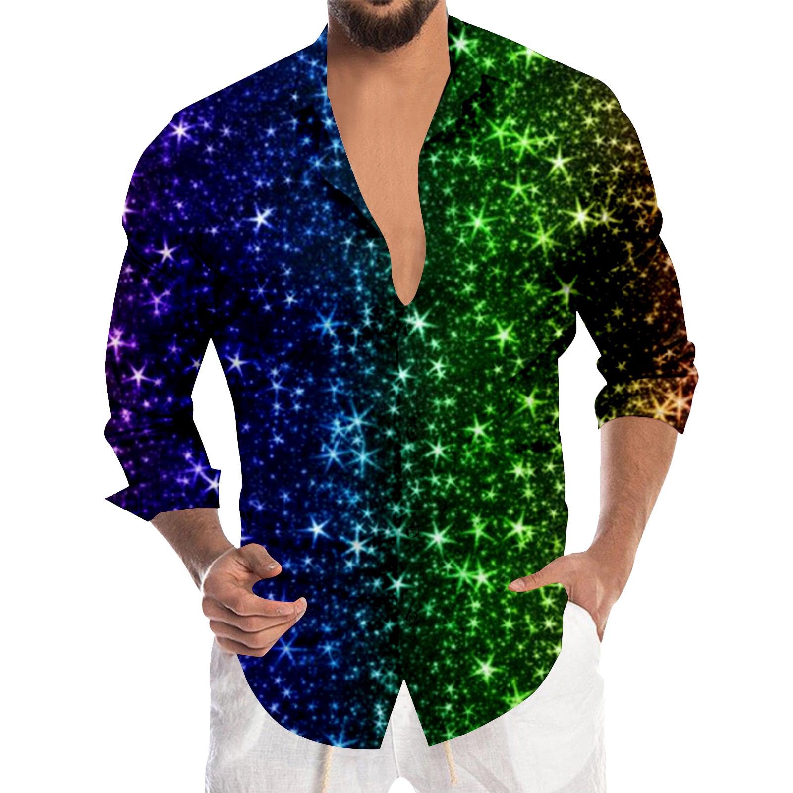 Glitter Shirt Men's Sequin Metallic Shiny Slim Fit Satin Long Sleeve Casual Business Shirts for Carnival Night Club 70s Disco Party Fancy Dress Costumes Blue — image 1