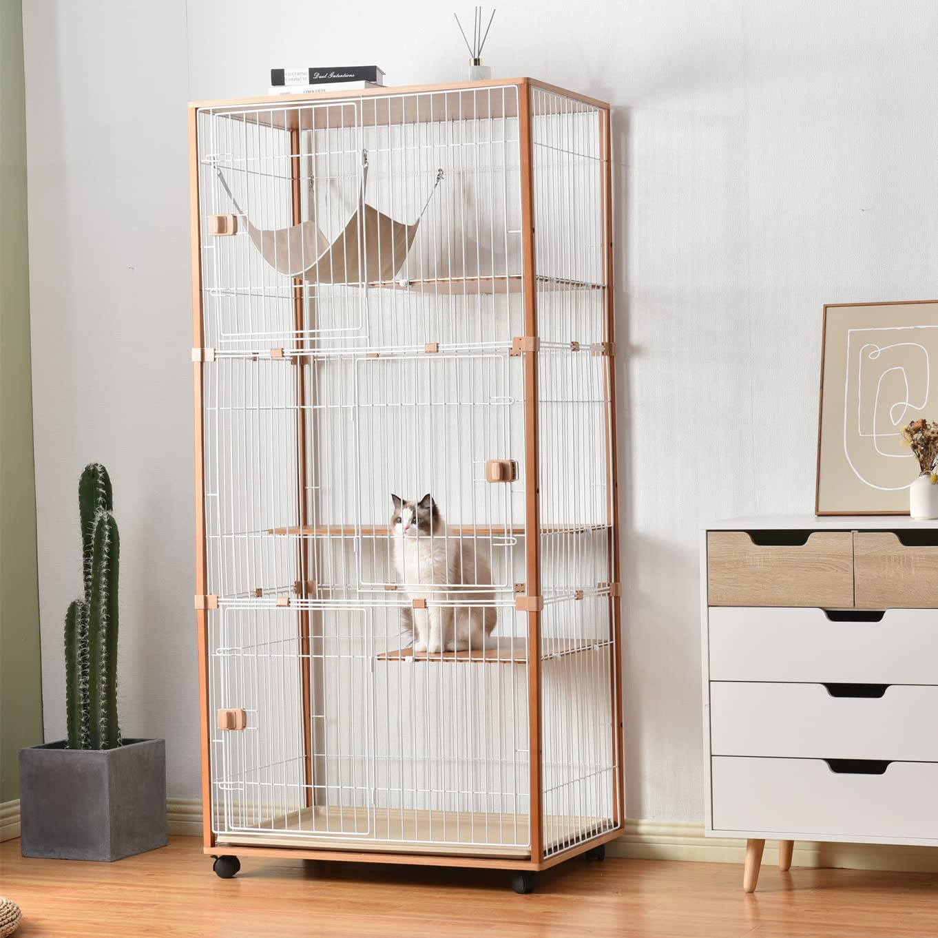 【新品】木製×スチール三段キャットケージ 多頭飼い対応 脱走防止 ナチュラル Amazon.co.jp: 木製キャットケージ 3段式 脱走防止設計 多頭飼い対応