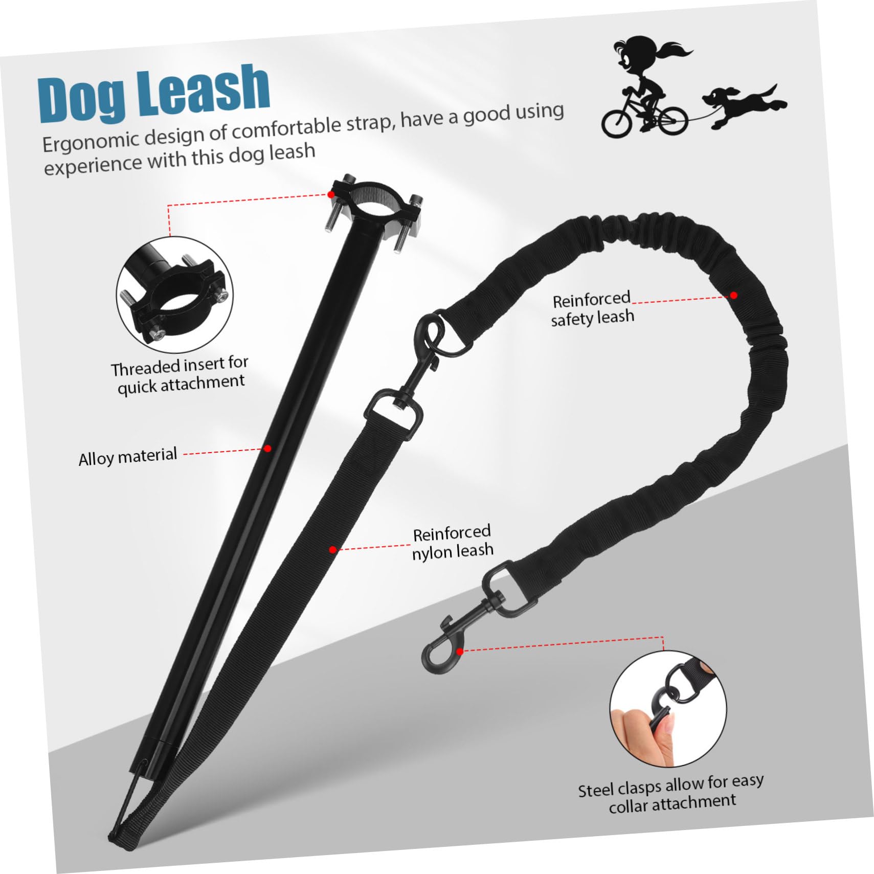 POPETPOP Guinzaglio per Cani da Bicicletta Nero Oxford Lega, Design Ergonomico e Allunga Area Attività, per Cani Piccoli e Medi in Attività Outdoor