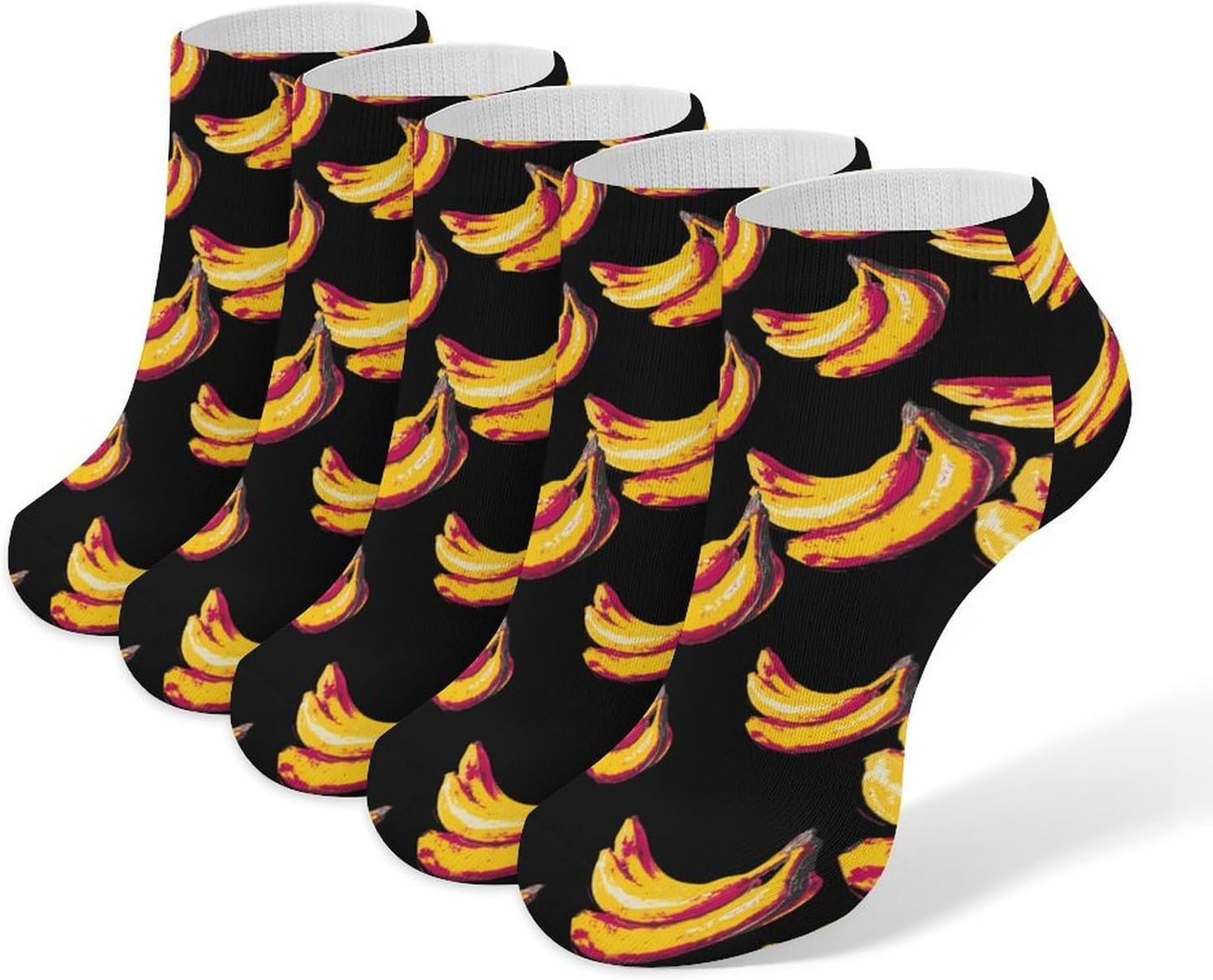 Vintage Banana Art No Show Ankle Socks Low Cut Non Slip Flat Boat Line 5 Pairs Set