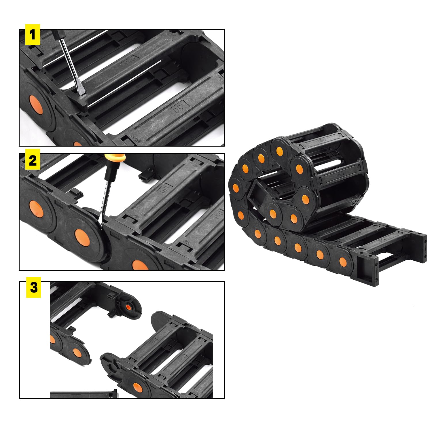 39.38 inch Plastic Drag Chain Cable Carrier, 1m Open Type Wire Drag Chain Cable Carrier R250 45x150mm Cable Drag Chain for CNC Router Electronic Industrial Machine