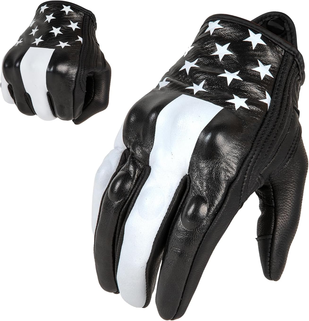 Goatskin Leather Motorcycle Motorbike Powersports Racing Gloves Reflective Skull Touchscreen for Men and Women Model