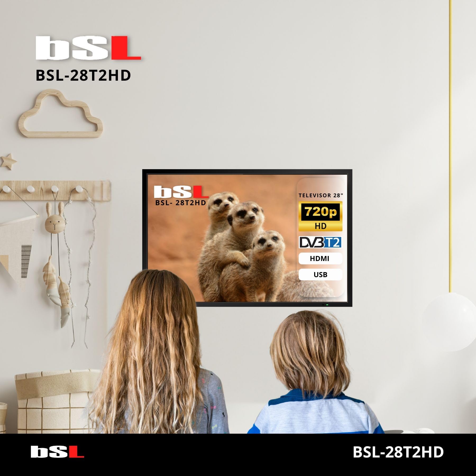 TV 28" pollici BSL-28T2HD TV LED HD 1366x768 | 60Hz | USB | DVBT2 HD HEVC | DVB-S2 | HDMI