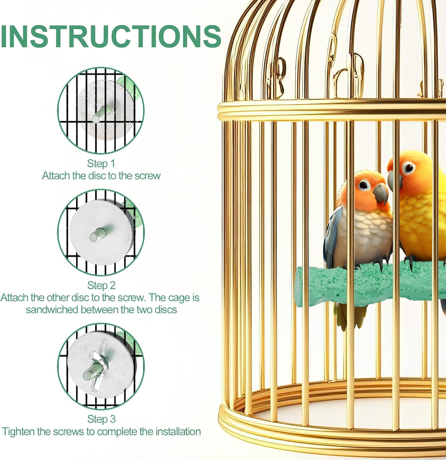 2pcs Bird Beak Grinding Stone, Parrot Cage Perch Stand Bird Claw Trimming & Chewing Toy Accessories for Budgies Parakeets Cockatiels Conures Supplies (Green) image 4