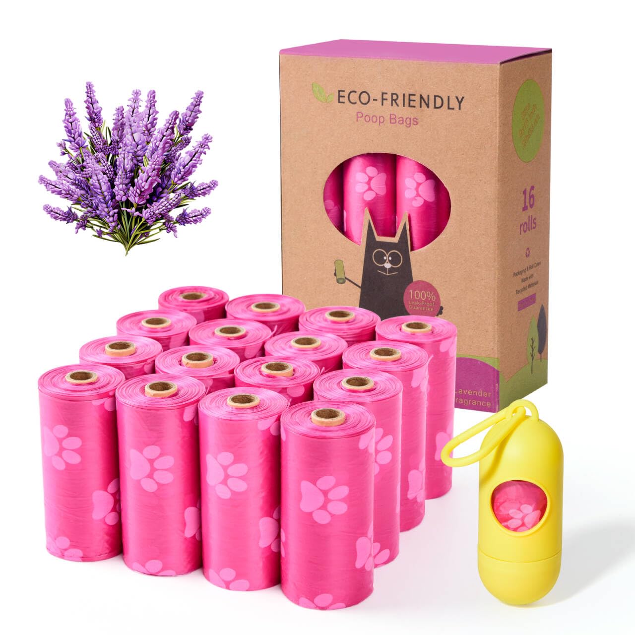 Ninsetinsoe poo bags dogs pink 240 bags Leak Proof and Extra Thick dog poop bags rolls Lavender Scented Biodegradable poo bags